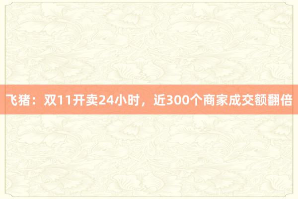 飞猪：双11开卖24小时，近300个商家成交额翻倍
